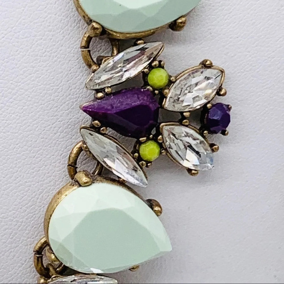 J. Crew Mint Green Purple Gold Necklace - Picture 2 of 3